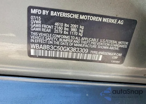 2016 BMW 340 I z USA, uszkodzony, nr VIN WBA8B3C50GK383309